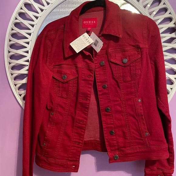 Woman’s size XTL Wine coloured denim jacket, from Guess . NBW , BNWT - Picture 2 of 3